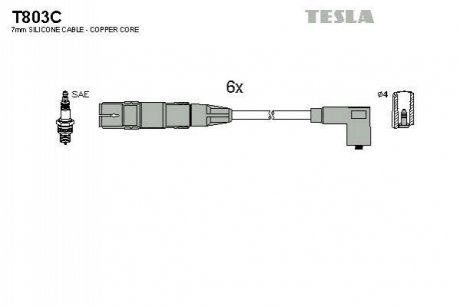 T803C TESLA Кабель запалювання к-кт TESLA Vw Transporter 95-00 2,8 VR6