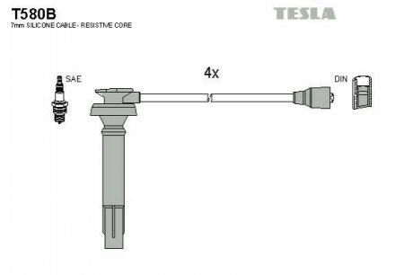 T580B TESLA Комплект кабелiв запалювання