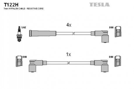 T122H TESLA Кабель запалювання к-кт TESLA Аналог T368S Skoda Favorit 1,3 -92