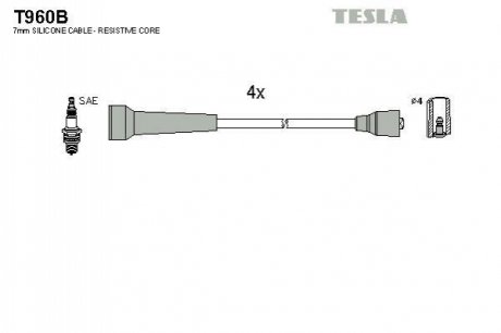 T960B TESLA Комплект кабелiв запалювання