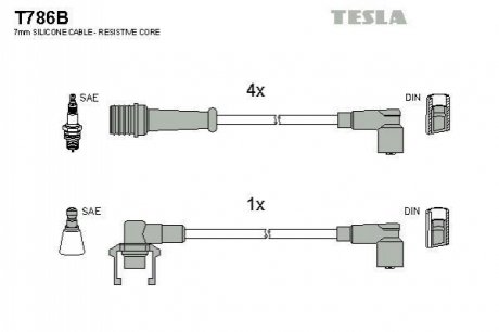 T786B TESLA Кабель запалювання к-кт TESLA Renault 21,25 84-94 2,0