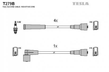 T279B TESLA Кабель запалювання к-кт TESLA Opel Omega, Frontera 90-98 2,4i