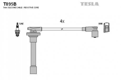 T895B TESLA Комплект кабелiв запалювання