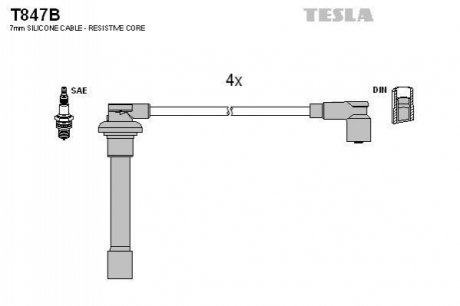 T847B TESLA Кабель запалювання к-кт TESLA Honda 87-01 1,4