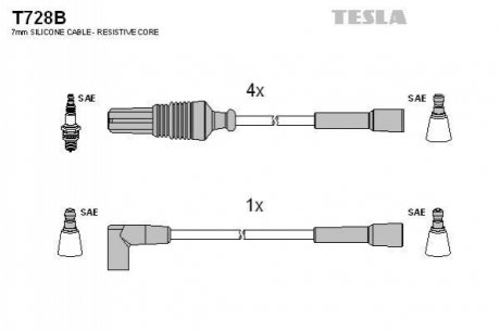 T728B TESLA Комплект кабелiв запалювання