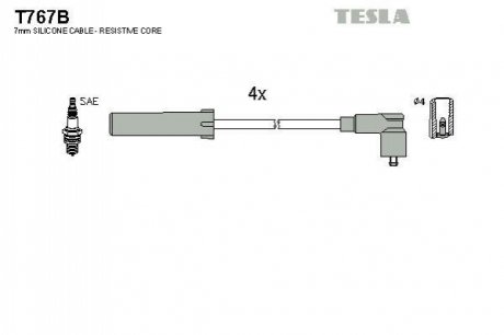 T767B TESLA Проводавысоковольтные,комплект Renault Kangoo express 1.2 (98-01) (T767B) TESLA