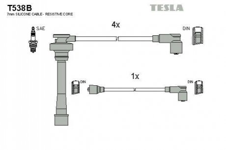 T538B TESLA Комплект кабелiв запалювання