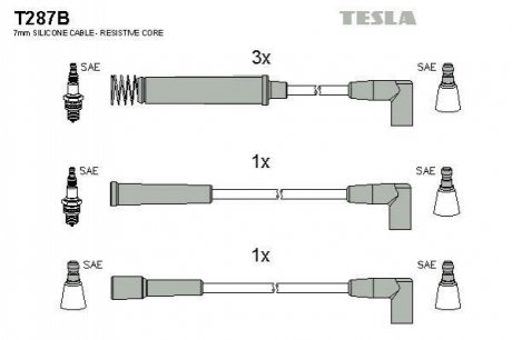 T287B TESLA Кабель запалювання к-кт TESLA Opel Vectra 88-95 1,6