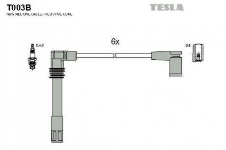 T003B TESLA Комплект кабелiв запалювання