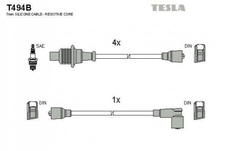 T494B TESLA Комплект кабелiв запалювання