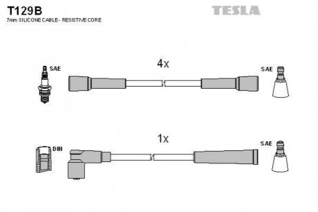 T129B TESLA Кабель запалювання к-кт TESLA Fiat,Lancia 84-00