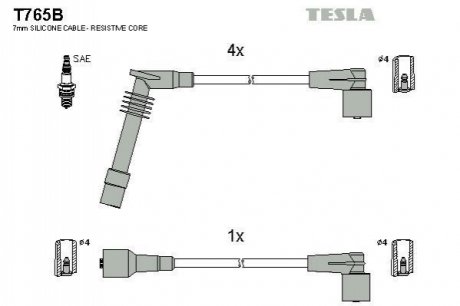 T765B TESLA Кабель запалювання к-кт TESLA Opel Astra, Corsa 91-01 1,2