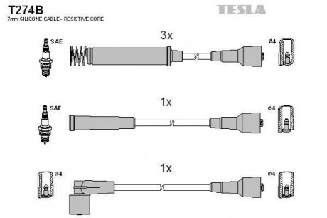 T274B TESLA Комплект кабелів високовольтних