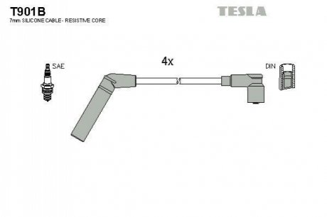 T901B TESLA Проводавысоковольтные,комплект Mitsubishi Colt v 1.5 (99-03) (T901B) TESLA