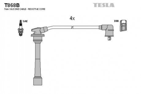 T868B TESLA Кабель запалювання к-кт TESLA HY,Kia 96- 1,6