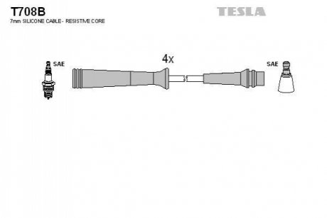 T708B TESLA Комплект кабелiв запалювання