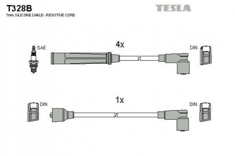 T328B TESLA Комплект кабелiв запалювання