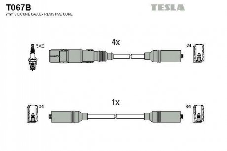 T067B TESLA Комплект кабелiв запалювання