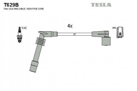 T629B TESLA Кабель запалювання к-кт TESLA Opel 91-03 1,2