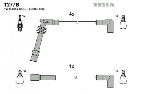 T277B TESLA Комплект кабелiв запалювання