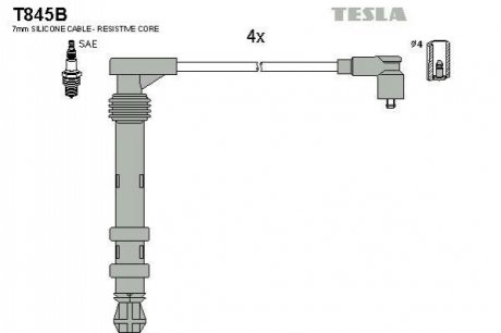 T845B TESLA Комплект кабелiв запалювання