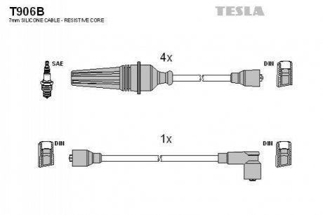 T906B TESLA Комплект кабелiв запалювання