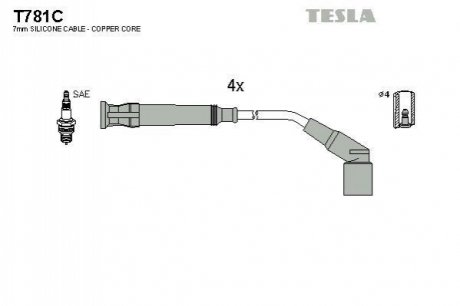 T781C TESLA Кабель запалювання к-кт TESLA BMW E36 93-00 1,6