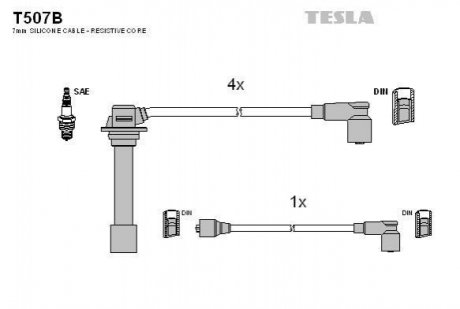 T507B TESLA Комплект кабелiв запалювання