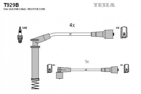 T929B TESLA Кабель запалювання к-кт TESLA Opel Calibra, Vectra 88-95 1,8