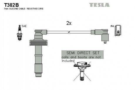 T382B TESLA Проводавысоковольтные,комплект Volvo V40 1.6 (99-04),Volvo V40 1.8 (99-04) (T382