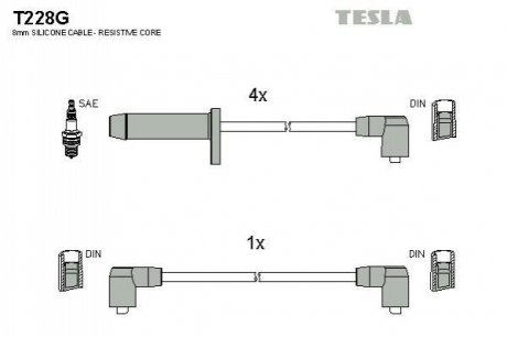 T228G TESLA Кабель запалювання к-кт TESLA Ford Scorpio, Sierra 85-94 2,0