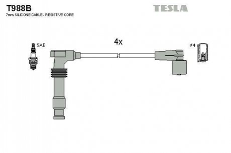 T988B TESLA Кабель запалювання к-кт TESLA Opel Frontera A,B 2.2 98-