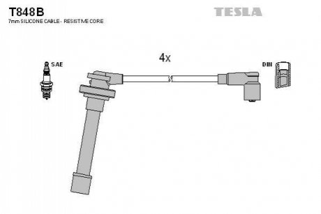 T848B TESLA Кабель запалювання к-кт TESLA Nissan Almera N15,Primera P10,P11, Sunny 90-01