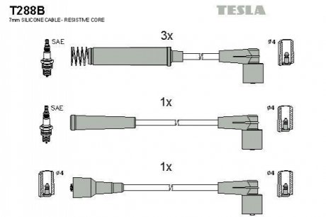 T288B TESLA Комплект кабелiв запалювання