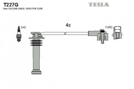 T227G TESLA Комплект кабелiв запалювання