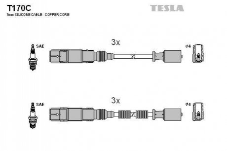 T170C TESLA Проводавысоковольтные,комплект Smart Fortwo 0.7 (04-07),Smart Fortwo cabrio 0.7