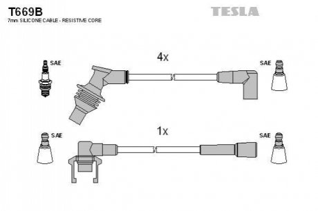 T669B TESLA Комплект кабелiв запалювання