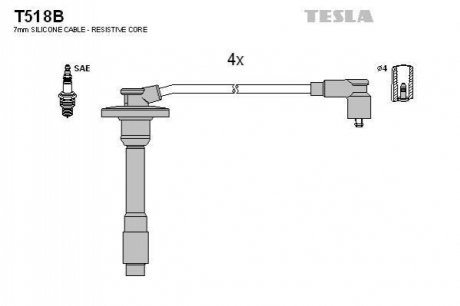 T518B TESLA Проводавысоковольтные,комплект Toyota Avensis 1.6 (97-00),Toyota Avensis 1.8 (97