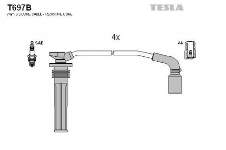 T697B TESLA Комплект кабелiв запалювання