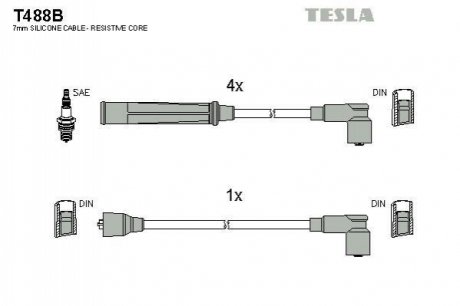 T488B TESLA Комплект кабелiв запалювання