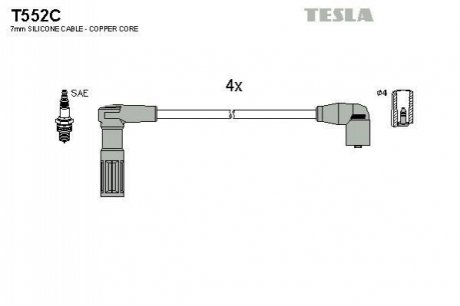 T552C TESLA Кабель запалювання к-кт TESLA Citroen,Peugeot,Fiat,Lancia 89- 1,4