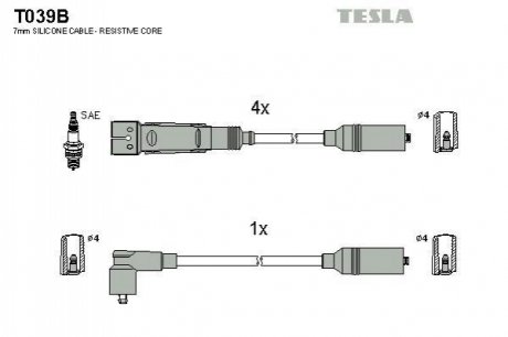 T039B TESLA Комплект кабелiв запалювання