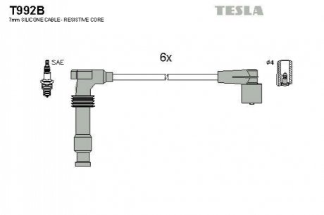 T992B TESLA Кабель запалювання к-кт TESLA Opel Omega B Sintra