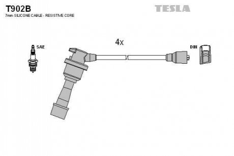 T902B TESLA Кабель запалювання к-кт TESLA HY,Kia,Mitsubishi 90-98 1,6