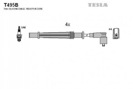 T495B TESLA Проводавысоковольтные,комплект Nissan Kubistar 1.2 (06-09),Renault Twingo i 1.2