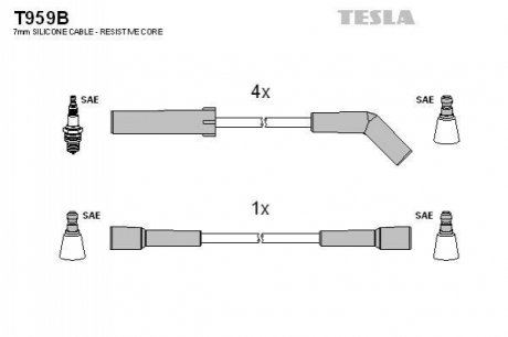 T959B TESLA Комплект кабелiв запалювання