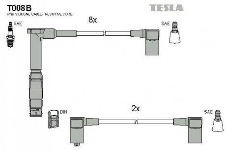 T008B TESLA Комплект кабелiв запалювання