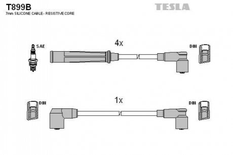 T899B TESLA Кабель запалювання к-кт TESLA Mazda 626 1,8