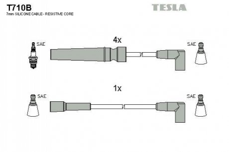 T710B TESLA Кабель запалювання к-кт TESLA Daewoo Nexia 1,5 93-99