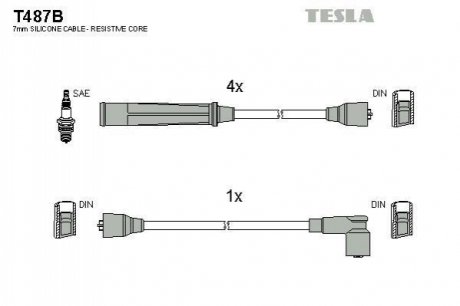 T487B TESLA Кабель запалювання к-кт TESLA Mitsubishi Galant 80-87 1,6